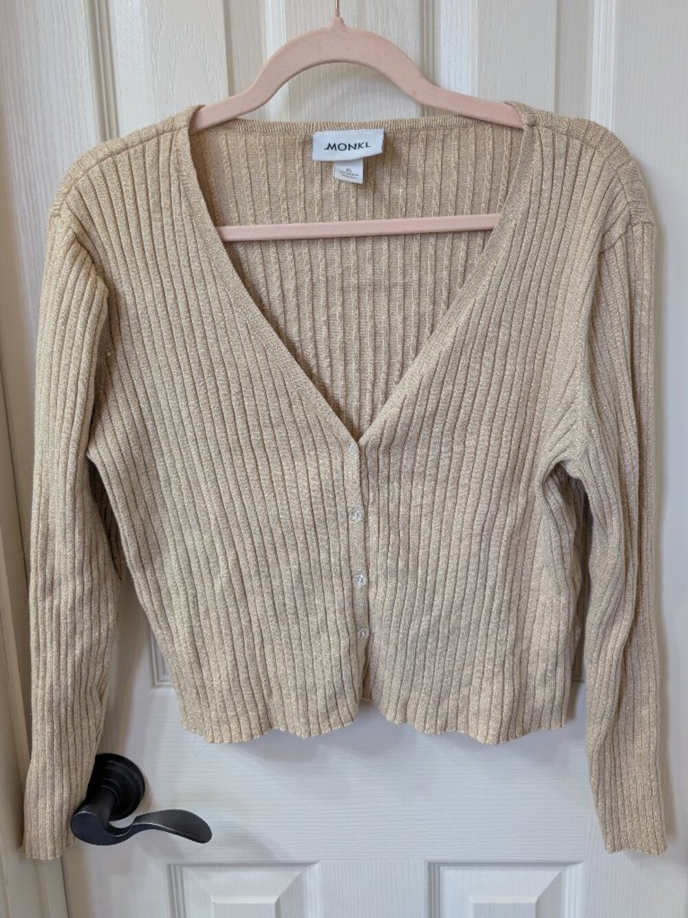 Monkl Gold Glitter Cardigan Flower Button Dressy Size XL
